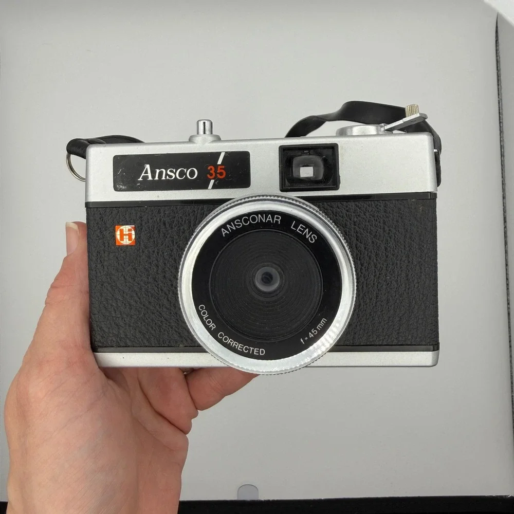 Ansco 35 Film Camera Unisex OS Silver‎ Good Vintage 45mm Lens Case Manual